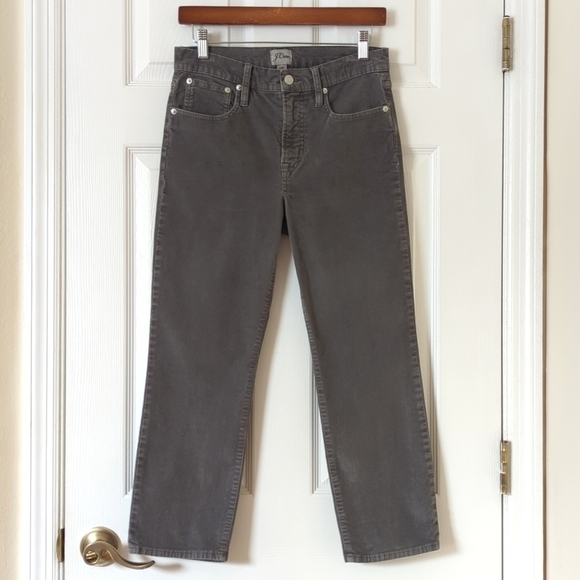 J. Crew Classic Pinwale Corduroy High Rise Vintage Slim Straight Pants Gray 28P - Picture 1 of 16